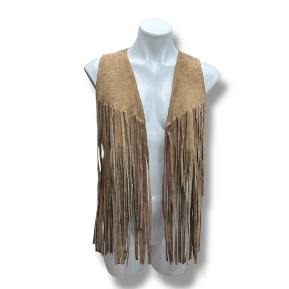 Vtg Suede Fringe Vest Sz S/M Leather Tan Brown Boho Hippie Festival 60s 70s - Picture 5 of 16